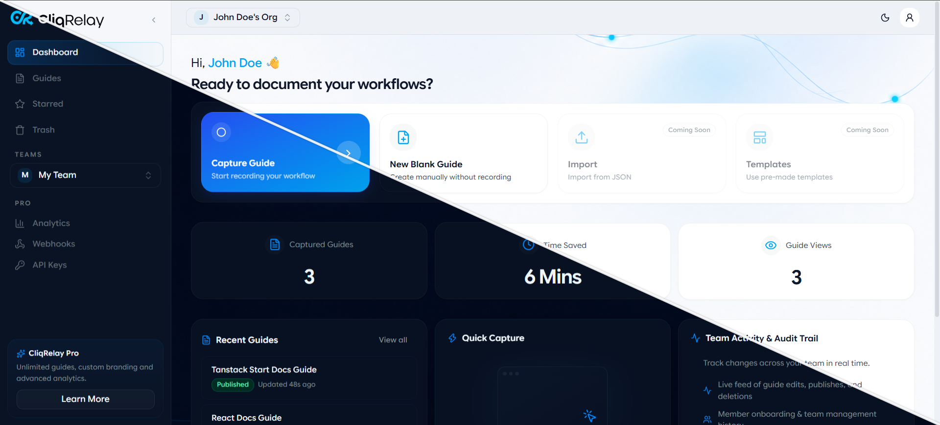 CliqRelay dashboard